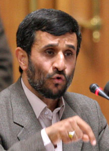 Iranian President Mahmoud Ahmadinejad speaking to Palestinian leaders in Tehran.  (AP)