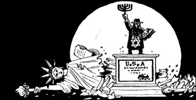 Jew with Torah and Jewish Star smashing the Statue of Liberty (Syria)