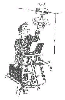 Neville Chamberlain tries to change a light bulb.